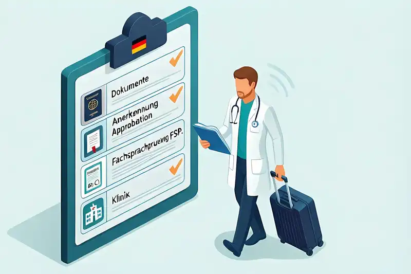 Berufseinstieg in Deutschland, Checkliste für ausländische Mediziner - Flat Illustration