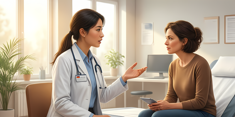 Internationale Ärztin im Gespräch mit einem Patienten während der Fachsprachprüfung (FSP) für die Approbation